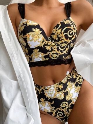 luxus mintás magasderekú bikini