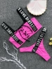 pink fekete feliratos tanga bikini